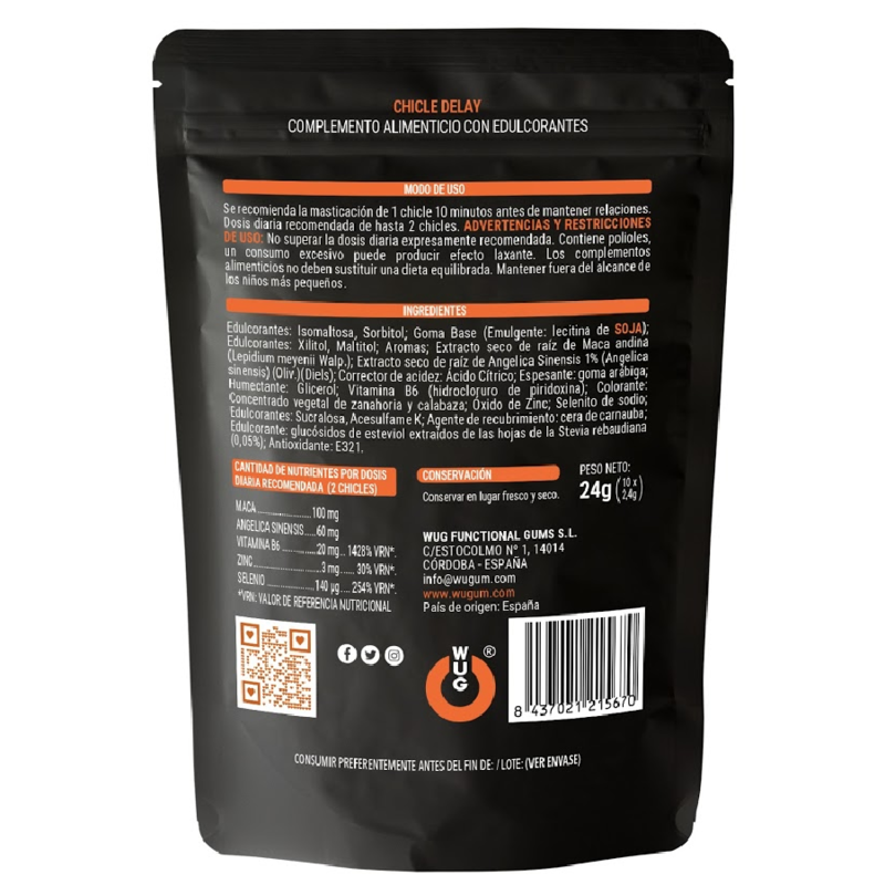 WUG SEX SENSE - DELAY CHICLE RETARDANTE EYACULACION 10 UNIDADES WUG SEX SENSE