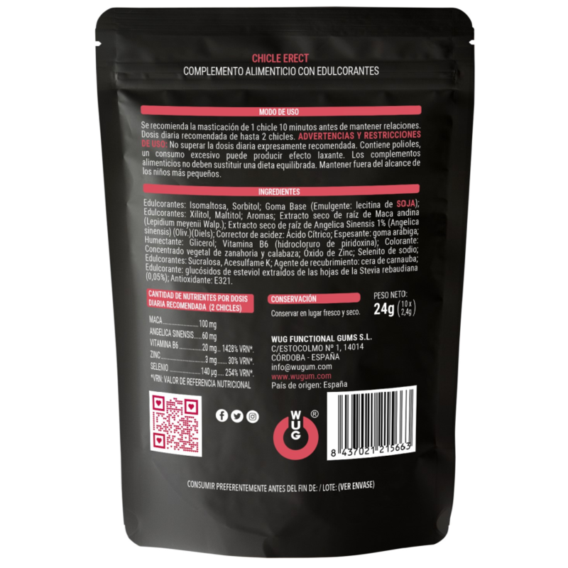 WUG SEX SENSE - ERECT CHICLE POTENCIADOR ERECCIÓN 10 UNIDADES WUG SEX SENSE