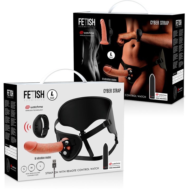 FETISH SUBMISSIVE CYBER STRAP - ARNÉS CON DILDO Y BALA CONTROL REMOTO TECNOLOGÍA WATCHME L FETISH SUBMISSIVE
