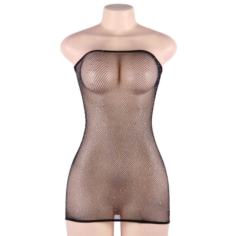 QUEEN LINGERIE - VESTIDO CUERPO DE RED CON BRILLANTES S/L QUEEN LINGERIE