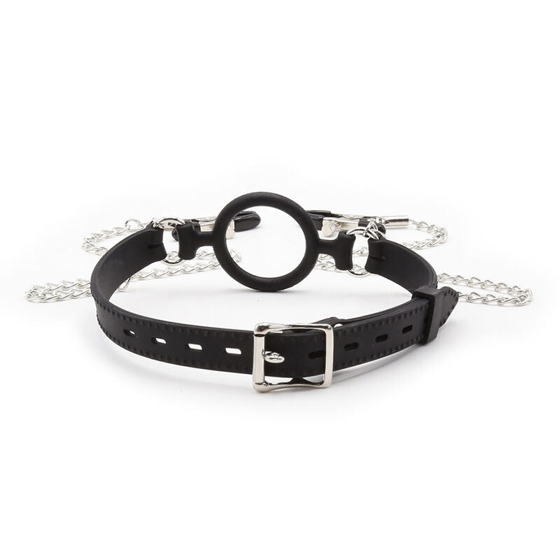 OHMAMA FETISH - MORDAZA DE ANILLA CON CADENAS Y PINZAS PEZONES OHMAMA FETISH