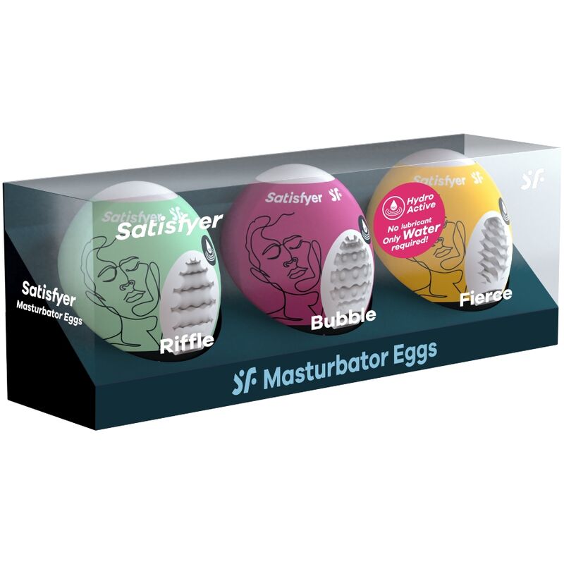 SATISFYER - 3 HUEVOS MASTURBADORES RIFFLE, BUBBLE & FIERCE SATISFYER EGGS
