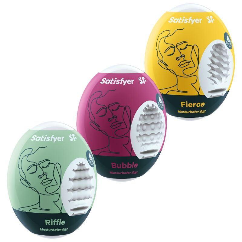 SATISFYER - 3 HUEVOS MASTURBADORES RIFFLE, BUBBLE & FIERCE SATISFYER EGGS