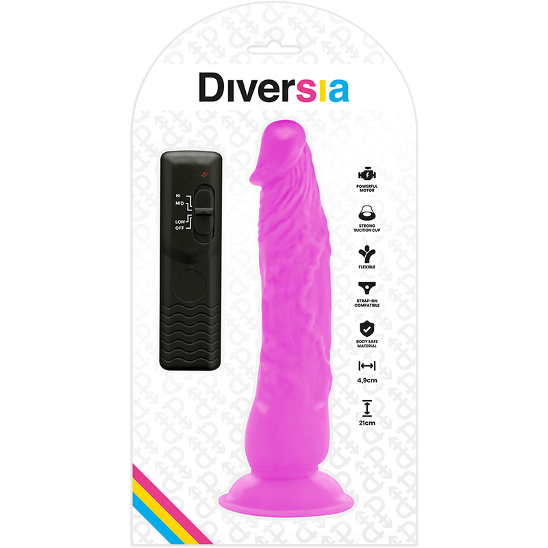DIVERSIA - DILDO REALÍSTICO FLEXIBLE CON VIBRACIÓN LILA 21 CM -O- 4.9 CM DIVERSIA