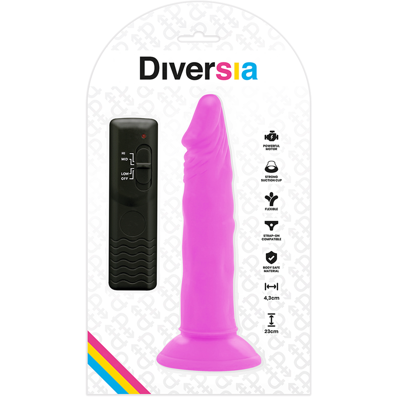 DIVERSIA - DILDO REALÍSTICO FLEXIBLE CON VIBRACIÓN LILA 23 CM -O- 4.3 CM DIVERSIA