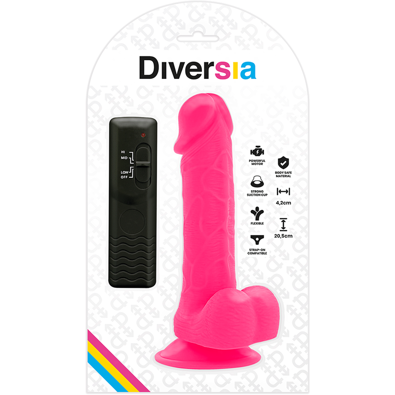 DIVERSIA - DILDO REALÍSTICO FLEXIBLE CON VIBRACIÓN ROSA 20.5 CM -O- 4.2 CM DIVERSIA
