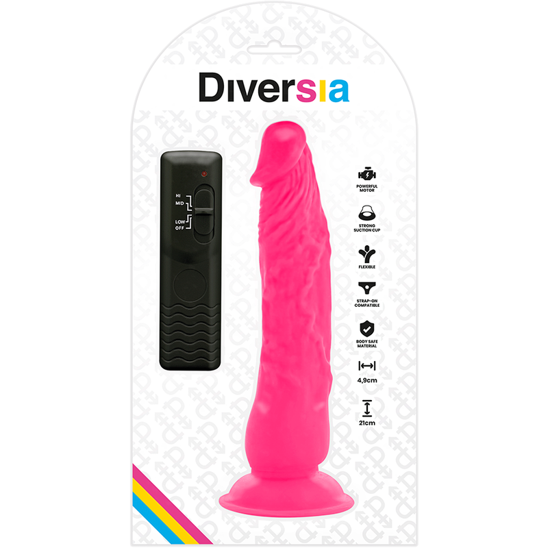 DIVERSIA - DILDO REALÍSTICO FLEXIBLE CON VIBRACIÓN ROSA 21 CM -O- 4.9 CM DIVERSIA