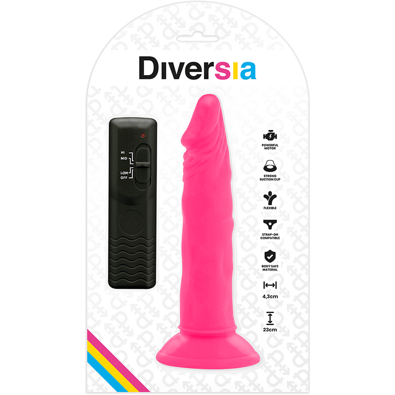 DIVERSIA - DILDO REALÍSTICO FLEXIBLE CON VIBRACIÓN ROSA 23 CM -O- 4.3 CM DIVERSIA