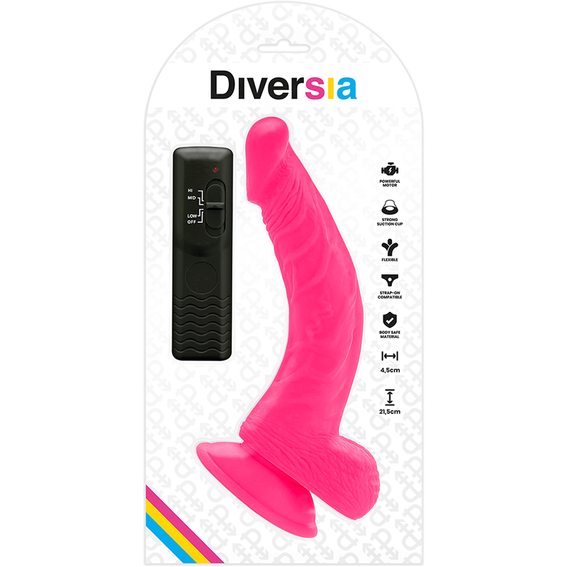 DIVERSIA - DILDO REALÍSTICO FLEXIBLE CON VIBRACIÓN ROSA 21.5 CM -O- 4.5 CM DIVERSIA