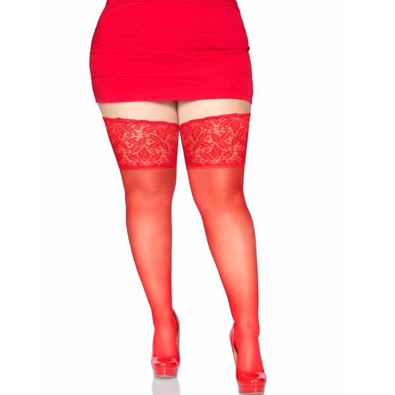 LEG AVENUE - MEDIAS ROJAS AUTOADHESIVAS CON ENCAJE ANCHO ONE SIZE LEG AVENUE HOSIERY