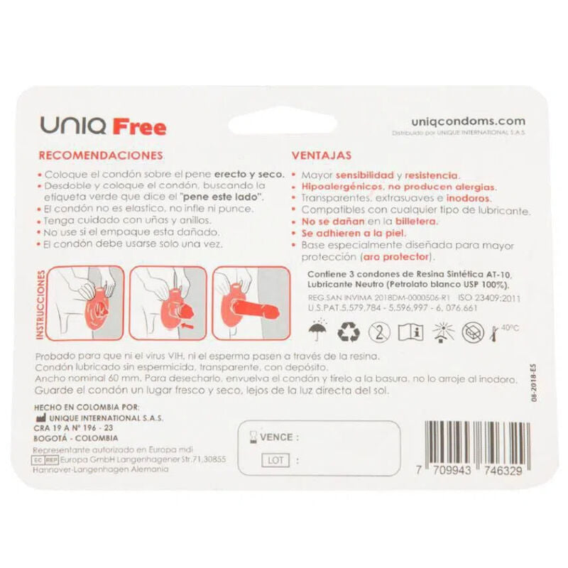 UNIQ - FREE PRESERVATIVOS CON ARO PROTECTOR SIN LATEX 3 UNIDADES UNIQ