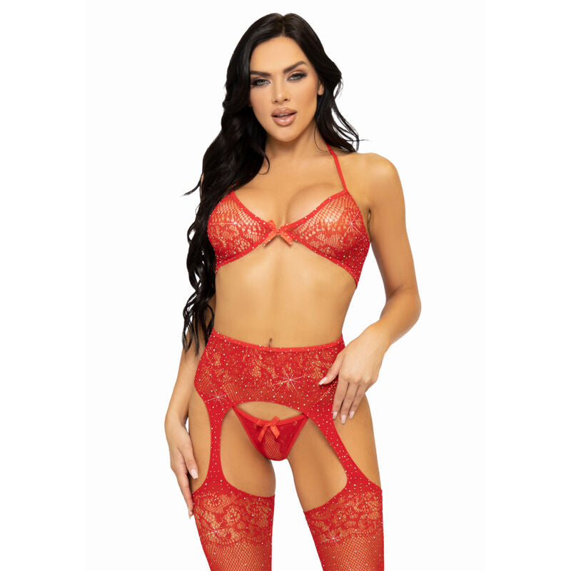 LEG AVENUE - SET TRES PIEZAS SUJETADOR, TANGA Y MEDIAS TALLA UNICA - NEGRO LEG AVENUE SETS