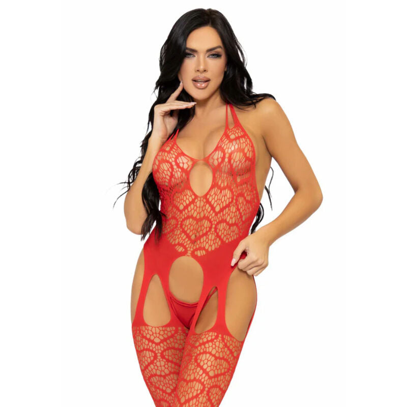 LEG AVENUE - BODYSTOCKING DE RED CON TIRANTES TALLA ÚNICA - NEGRO LEG AVENUE BODYSTOCKINGS