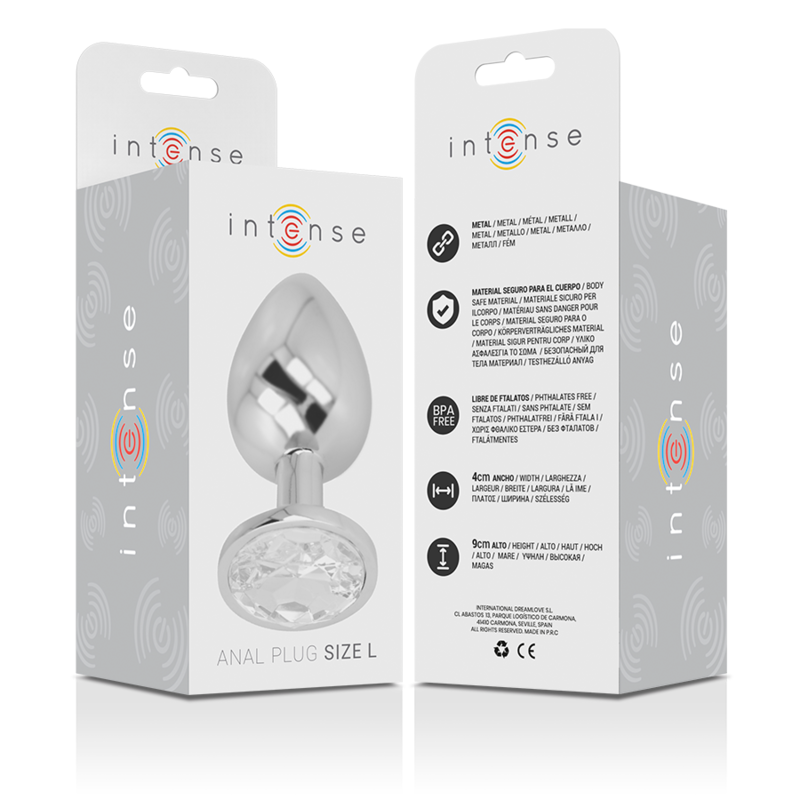 INTENSE - PLUG ANAL METAL ALUMINIO CON CRISTAL PLATA TALLA L INTENSE ANAL TOYS