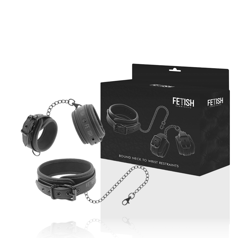 FETISH SUBMISSIVE - COLLAR Y ESPOSAS CUERO VEGANO CON FORRO DE NOPRENO FETISH SUBMISSIVE BONDAGE