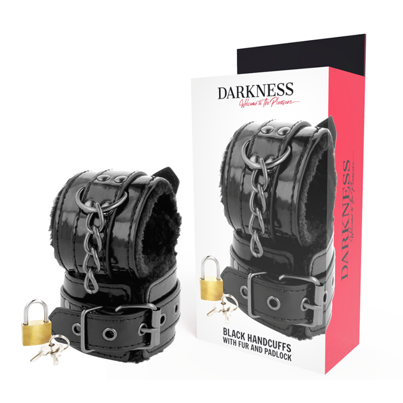DARKNESS - ESPOSAS CUERO AJUSTABLES MANOS NEGRO CON CANDADO DARKNESS BONDAGE