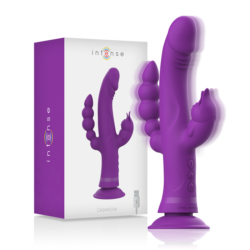 INTENSE - CASANOVA VIBRADOR RABBIT SILICONA TRIPLE MOTOR MORADO INTENSE FUN