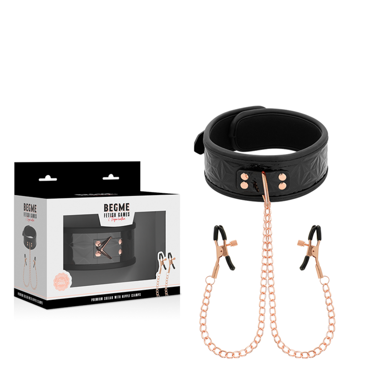 BEGME - BLACK EDITION COLLAR CON CADENAS Y PINZAS PEZONES CON FORRO DE NEOPRENO BEGME BLACK EDITION