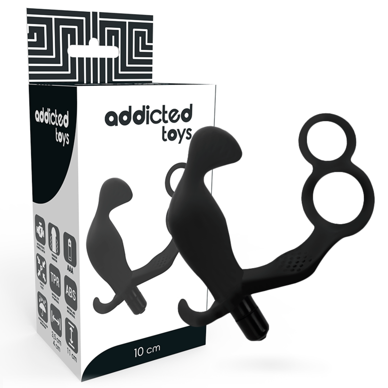 ADDICTED TOYS - PLUG ANAL CON ANILLA DOBLE PENE Y TESTICULOS NEGRO ADDICTED TOYS