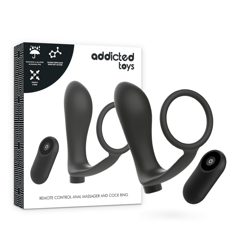 ADDICTED TOYS - ANILLA PENE CON PLUG ANAL CONTROL REMOTO NEGRO RECARGABLE ADDICTED TOYS