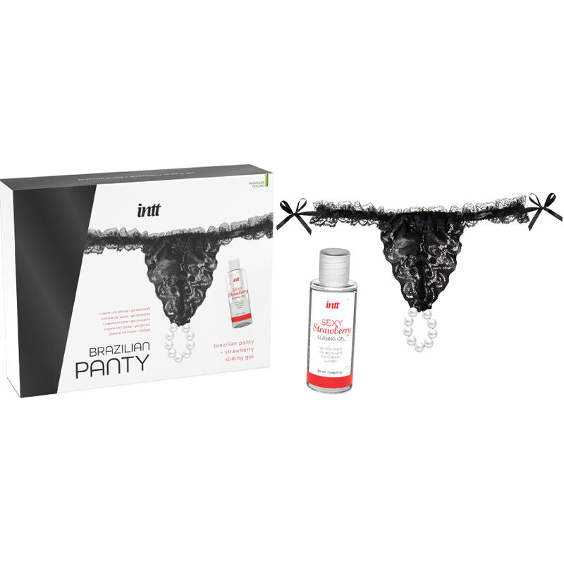 INTT RELEASES - PANTY BRASILEÑA NEGRA CON PERLAS Y GEL LUBRICANTE 50 ML INTT RELEASES