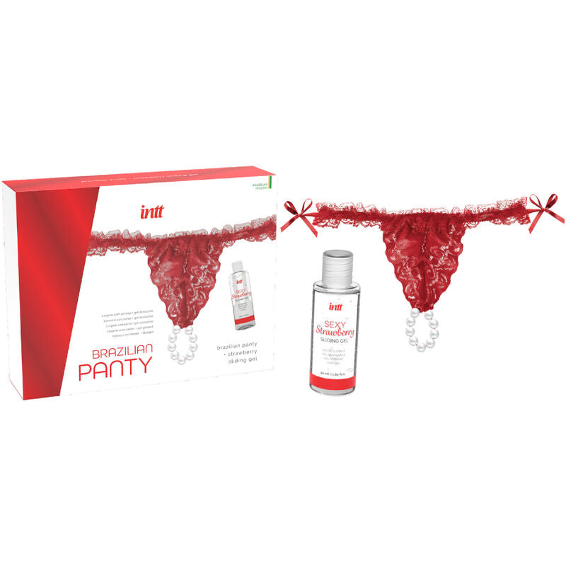 INTT RELEASES - PANTY BRASILEÑO ROJA CON PERLAS Y GEL LUBRICANTE 50 ML INTT RELEASES