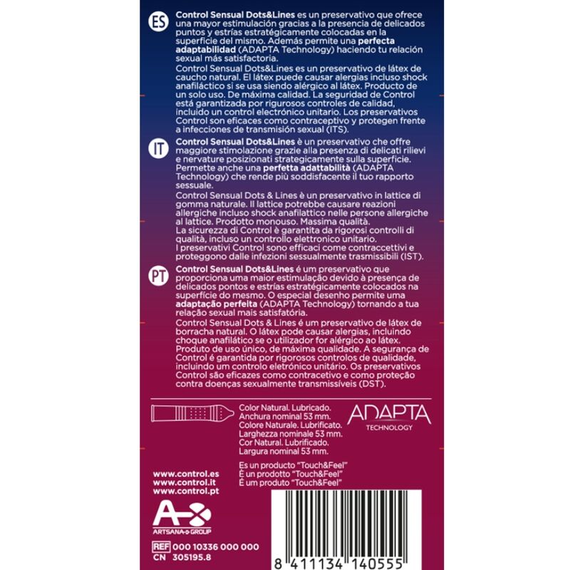 CONTROL - SENSUAL DOTS & LINES PUNTOS Y ESTRIAS 12 UDS CONTROL CONDOMS