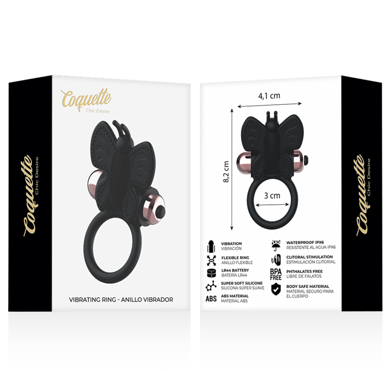 COQUETTE CHIC DESIRE - COCK RING BUTTERFLY ANILLO VIBRADOR NEGRO / GOLD COQUETTE TOYS