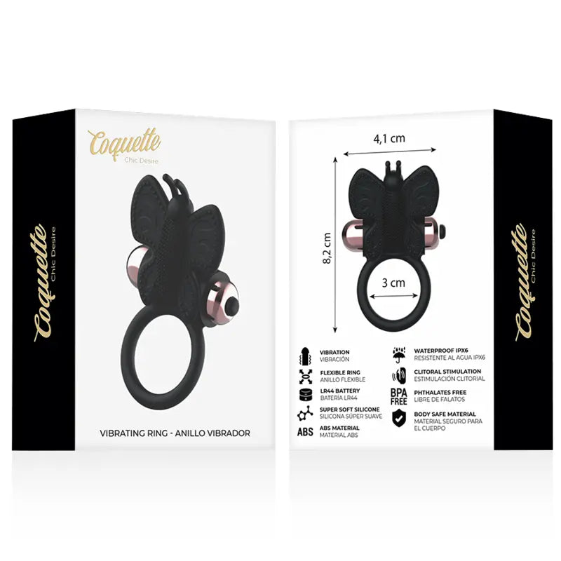 COQUETTE CHIC DESIRE - COCK RING BUTTERFLY ANILLO VIBRADOR NEGRO / GOLD COQUETTE TOYS