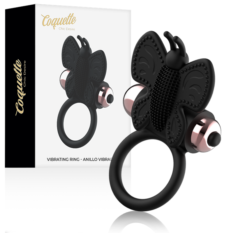 COQUETTE CHIC DESIRE - COCK RING BUTTERFLY ANILLO VIBRADOR NEGRO / GOLD COQUETTE TOYS