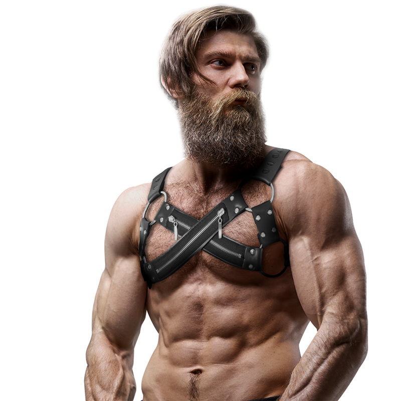 FETISH SUBMISSIVE ATTITUDE - ARNÉS BULLDOG AJUSTABLE NEOPRENO PECHO CRUZADO CON CREMALLERAS HOMBRE FETISH SUBMISSIVE ATTITUDE