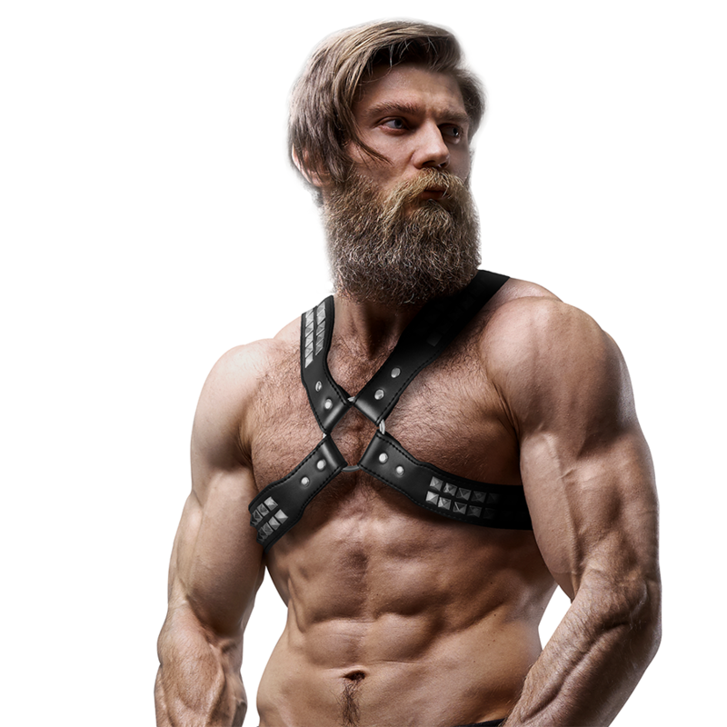 FETISH SUBMISSIVE ATTITUDE - ARNÉS ECOPIEL PECHO CRUZADO CON REMACHES HOMBRE FETISH SUBMISSIVE ATTITUDE