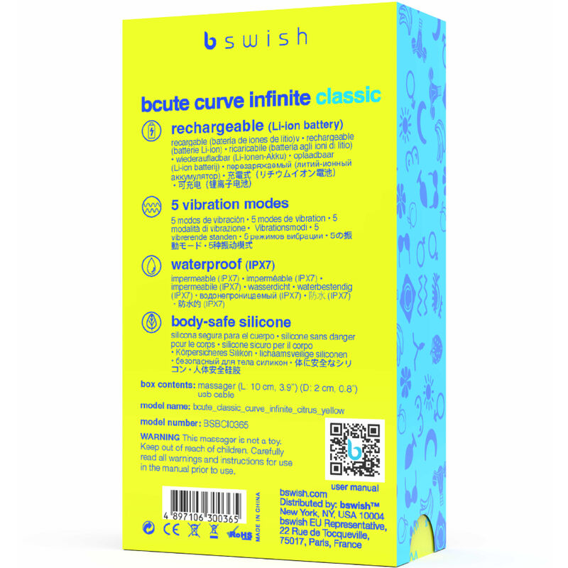B SWISH - BCUTE CURVE INFINITE CLASSIC VIBRADOR RECARGABLE SILICONA AMARILLO B SWISH