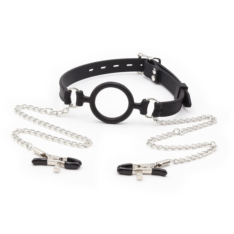 OHMAMA FETISH - MORDAZA DE ANILLA CON CADENAS Y PINZAS PEZONES OHMAMA FETISH