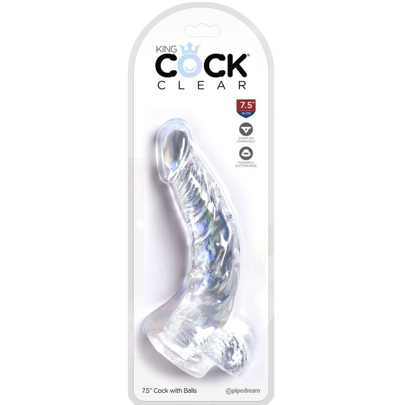 KING COCK - CLEAR PENE REALISTICO CURVADO CON TESTICULOS 16.5 CM TRANSPARENTE KING COCK