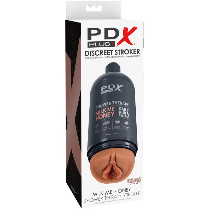 PDX PLUS - MASTURBADOR STROKER DISEÑO DISCRETO DE BOTE CHAMPU MILK ME HONEY CARAMELO PDX PLUS+