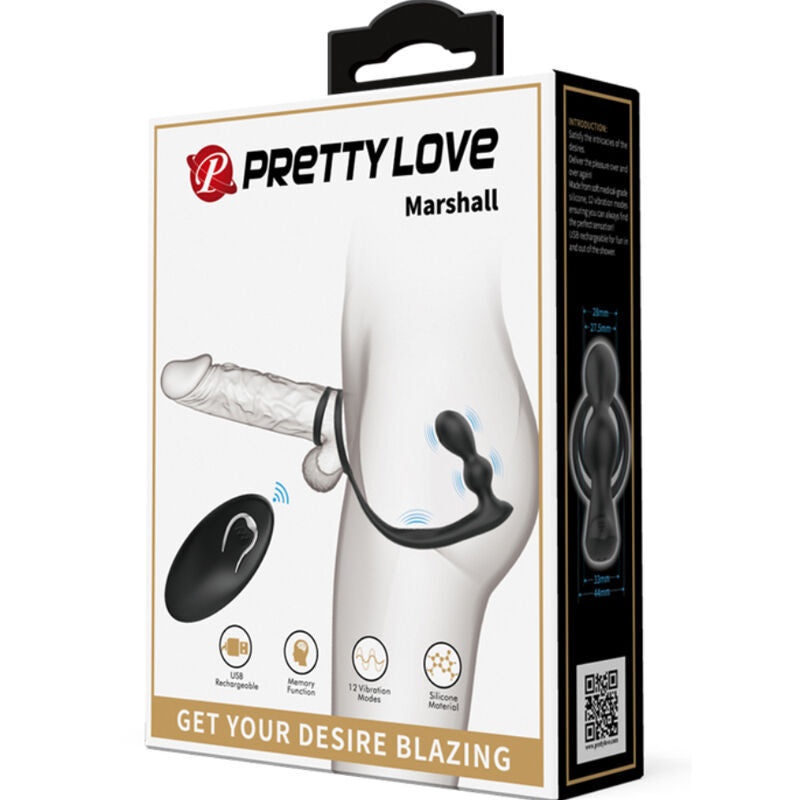 PRETTY LOVE - MARSHALL ANILLO PARA PENE + PLUG ANAL VIBRATORIO & CONTROL REMOTO PRETTY LOVE MALE
