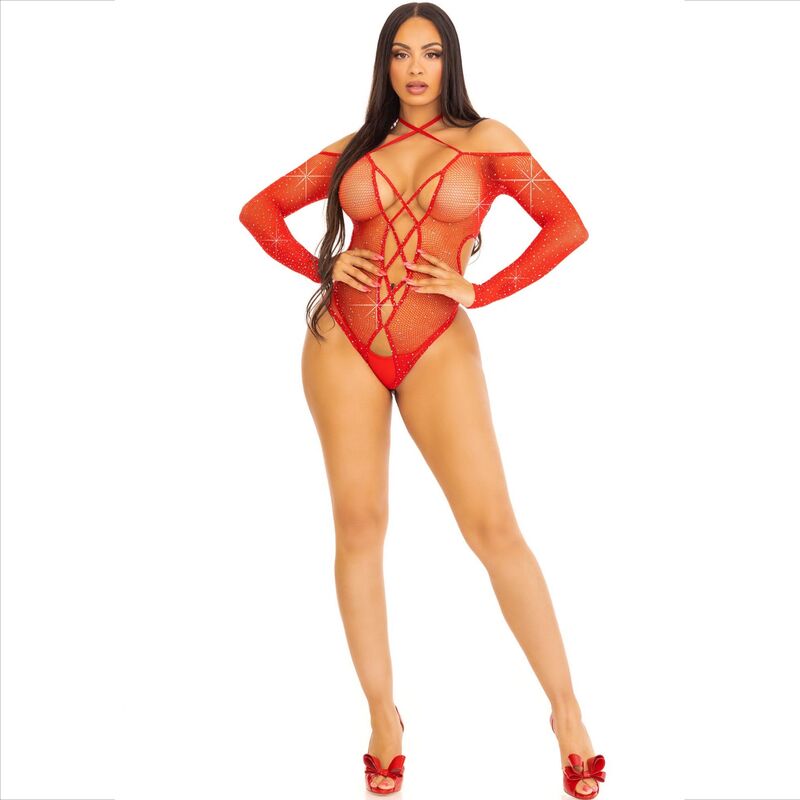 LEG AVENUE - BODY CROTCHLESS CON BRILLO ROJO LEG AVENUE BODYSTOCKINGS