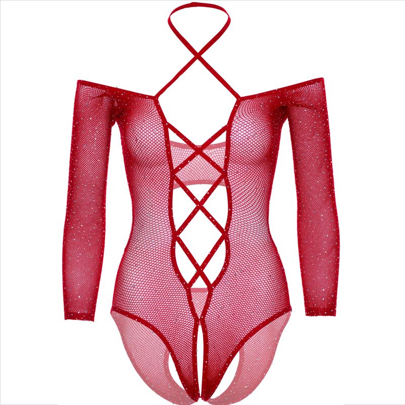 LEG AVENUE - BODY CROTCHLESS CON BRILLO ROJO LEG AVENUE BODYSTOCKINGS