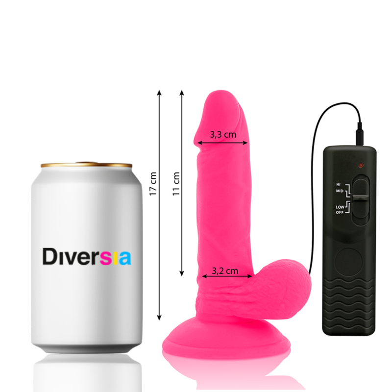 DIVERSIA - DILDO REALÍSTICO FLEXIBLE CON VIBRACIÓN ROSA 17 CM -O- 3.3 CM DIVERSIA