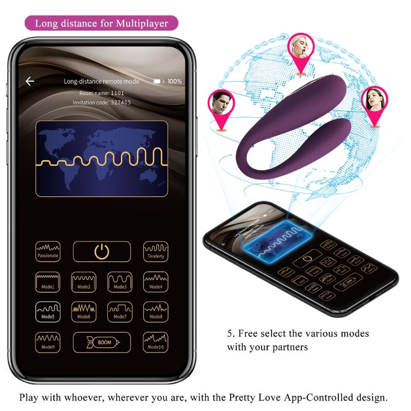 PRETTY LOVE - AUGUST VIBRADOR DOBLE PLACER APP REMOTE PRETTY LOVE C-TYPE