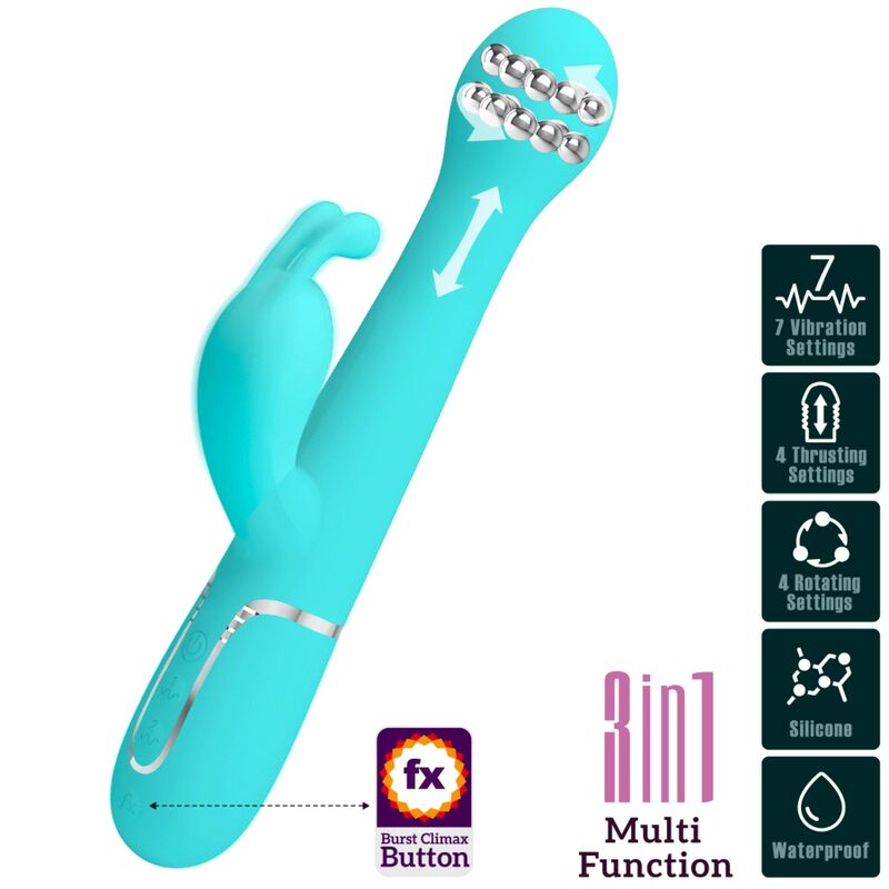 PRETTY LOVE - DEJON VIBRADOR RABBIT 3 EN 1 MULTIFUNCIÓN VERDE AGUA PRETTY LOVE FLIRTATION