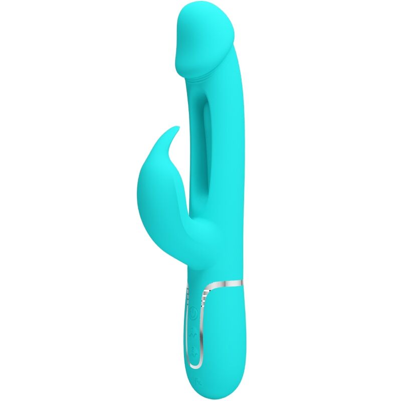 PRETTY LOVE - KAMPAS VIBRADOR RABBIT 3 EN 1 MULTIFUNCIÓN CON LENGUA VERDE AGUA PRETTY LOVE FLIRTATION