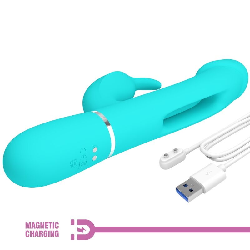 PRETTY LOVE - KAMPAS VIBRADOR RABBIT 3 EN 1 MULTIFUNCIÓN CON LENGUA VERDE AGUA PRETTY LOVE FLIRTATION