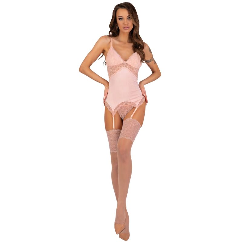 LIVCO CORSETTI FASHION - PERSINNE PEACH SET CORSET + PANTY + MEDIAS LIVCO CORSETTI SETS