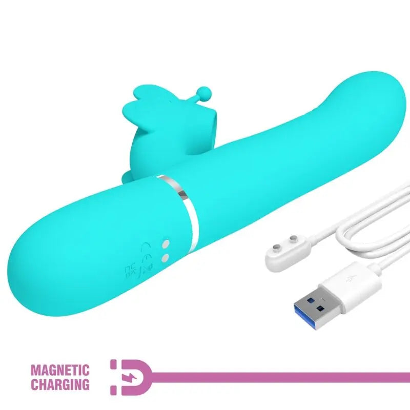 PRETTY LOVE - VIBRADOR RABBIT MULTIFUNCIÓN 4 EN 1 MARIPOSA VERDE AGUA PRETTY LOVE FLIRTATION