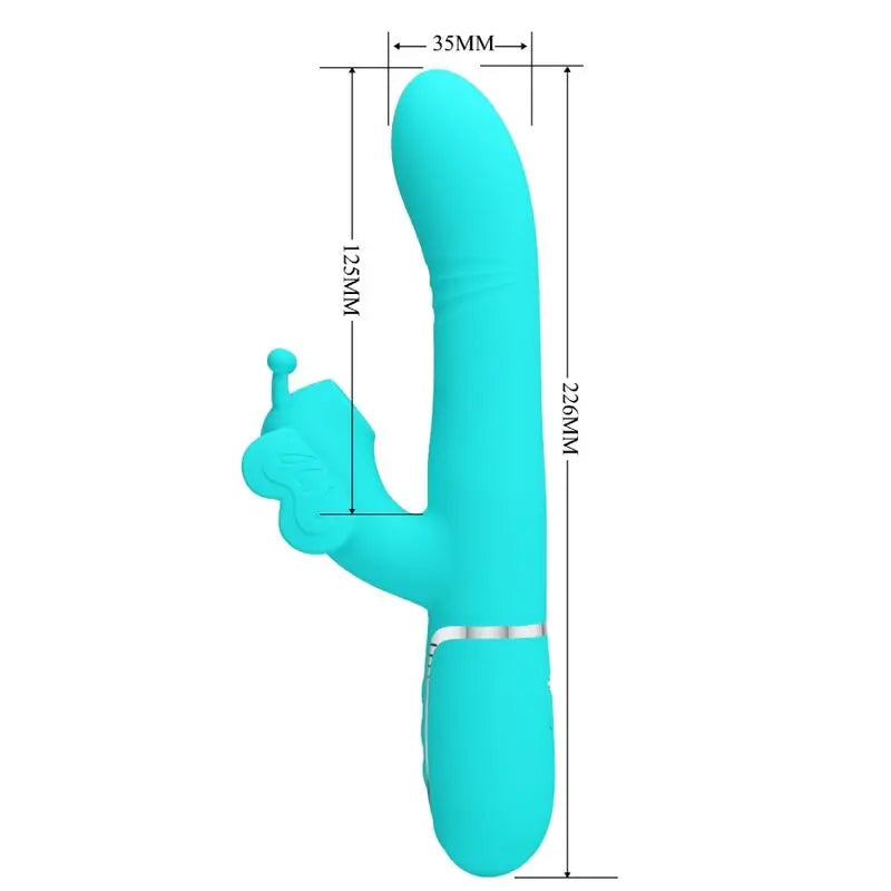 PRETTY LOVE - VIBRADOR RABBIT MULTIFUNCIÓN 4 EN 1 MARIPOSA VERDE AGUA PRETTY LOVE FLIRTATION