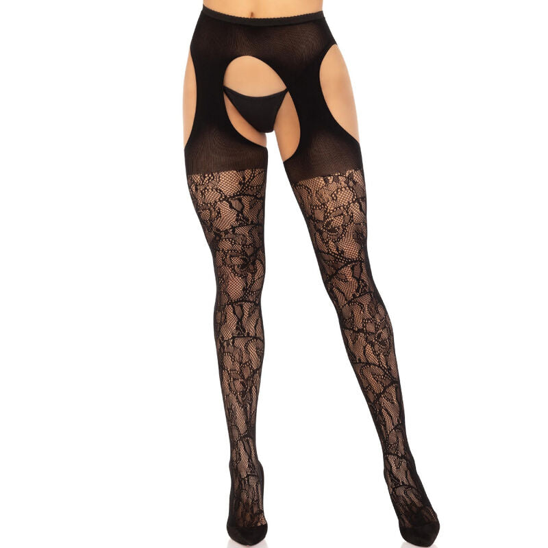 LEG AVENUE - MEDIAS DE LIGUERO ENCAJE NEGRO LEG AVENUE HOSIERY