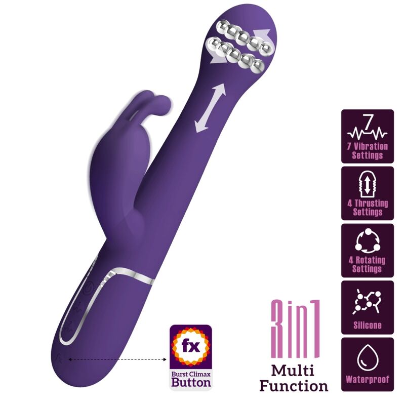 PRETTY LOVE - DEJON VIBRADOR RABBIT 3 EN 1 MULTIFUNCIÓN MORADO PRETTY LOVE FLIRTATION
