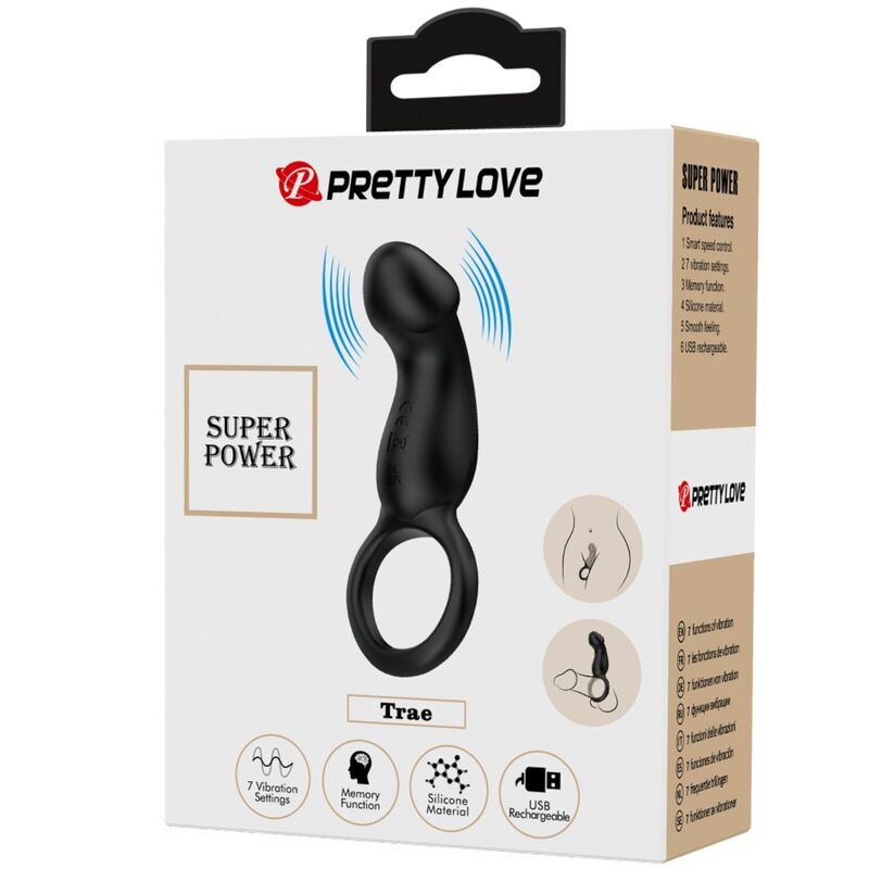 PRETTY LOVE - TRAE ANILLO VIBRADOR CON ESTIMULADOR NEGRO PRETTY LOVE MALE